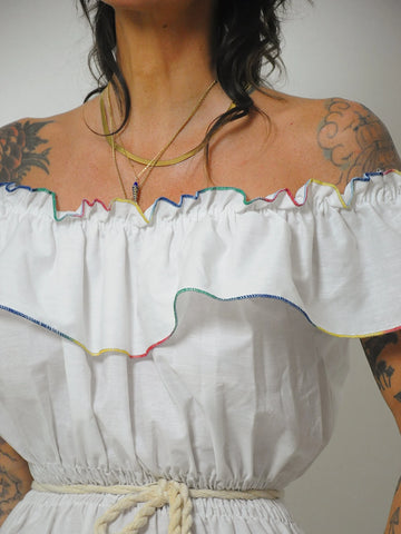 1970's Rainbow Trim Cotton Dress