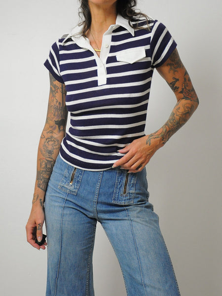 1970's Navy Striped Polo Shirt