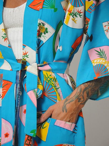 1960's Fan Print Kimono Robe
