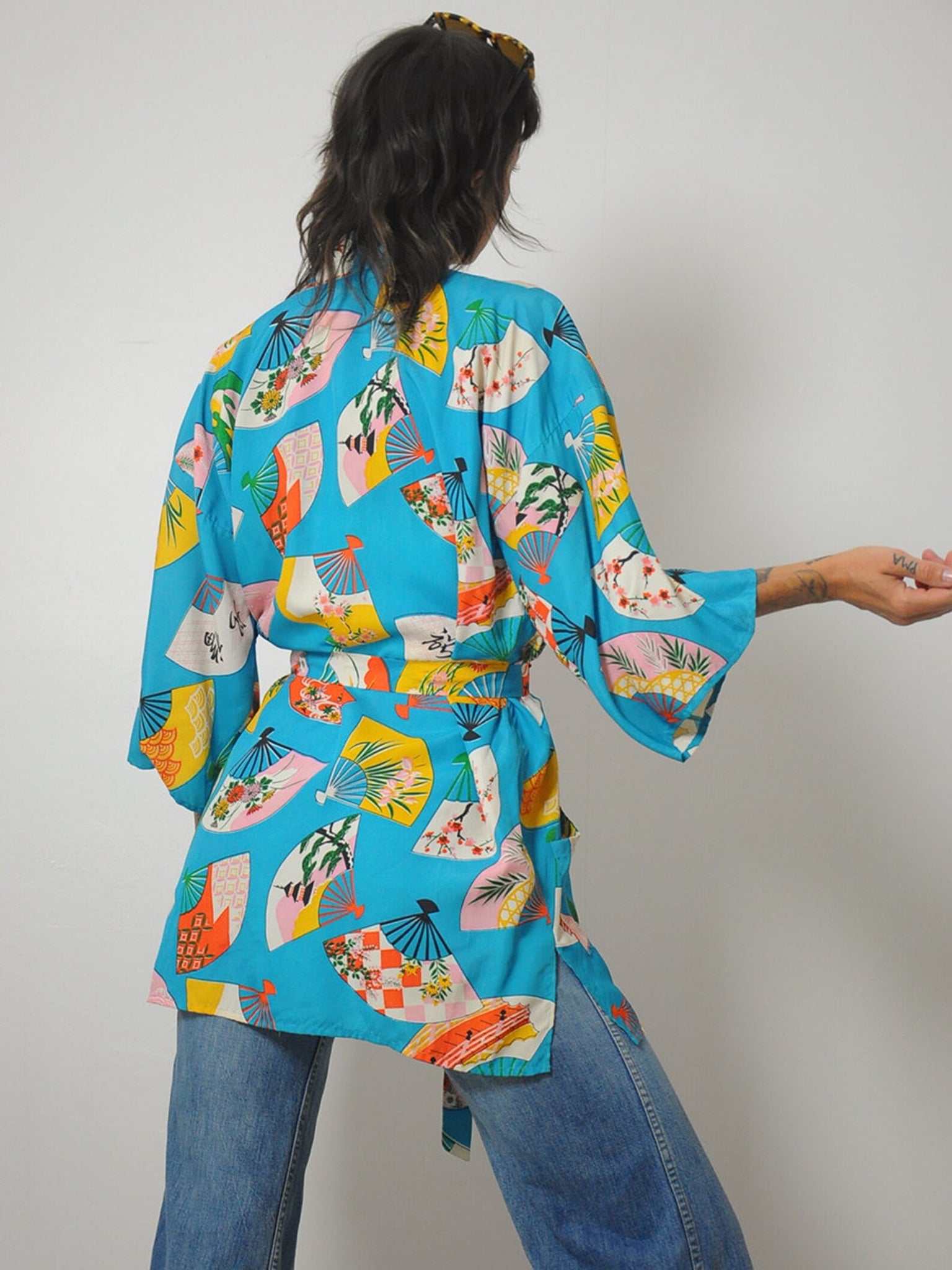 1960's Fan Print Kimono Robe