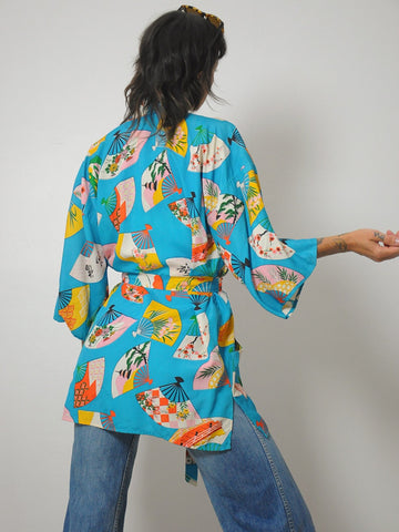 1960's Fan Print Kimono Robe