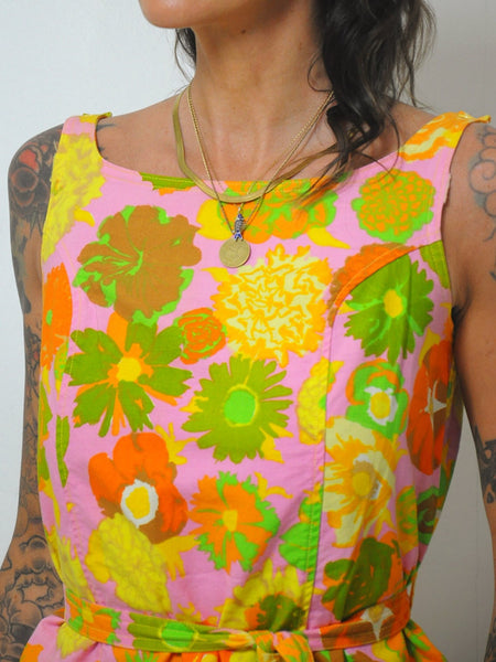 1960's Neon flower Belted Tunic