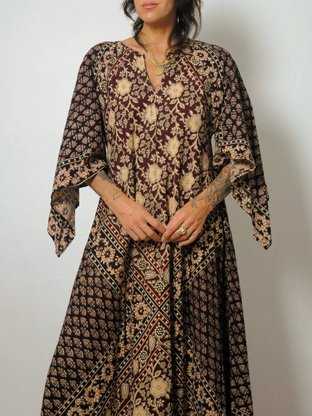 1970's Batik Angel Sleeve Tent Dress