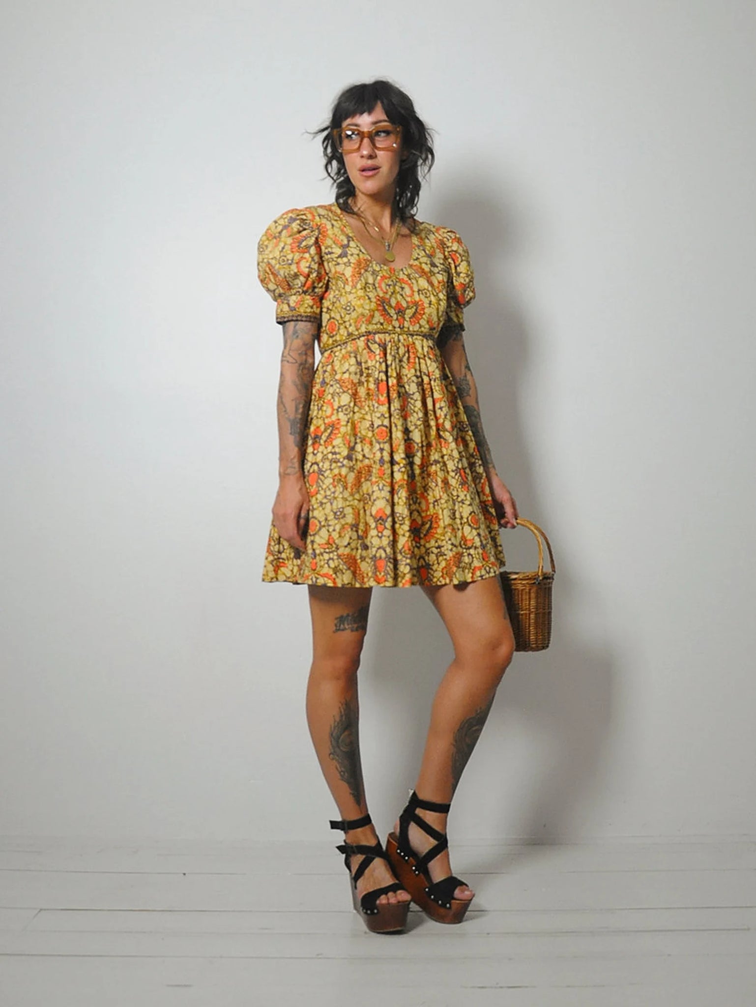 1970's Botanical Batik Mini Dress