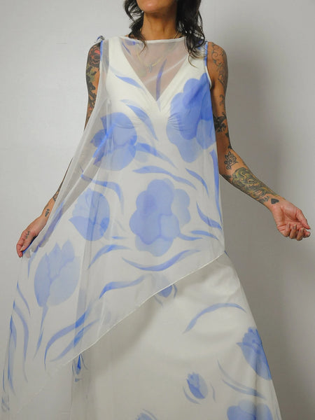 1970's Chiffon Watercolor Dress