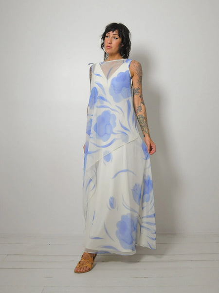 1970's Chiffon Watercolor Dress