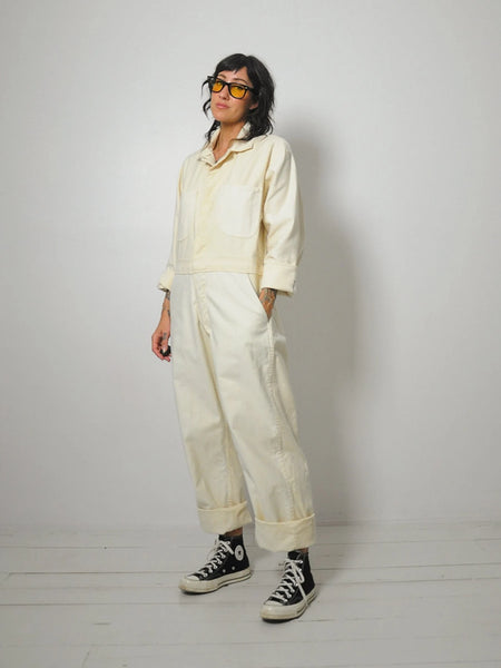 1970's Ecru Snap Front Coveralls