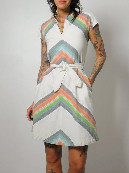 1970's Chevron Stripe Pocket Dress