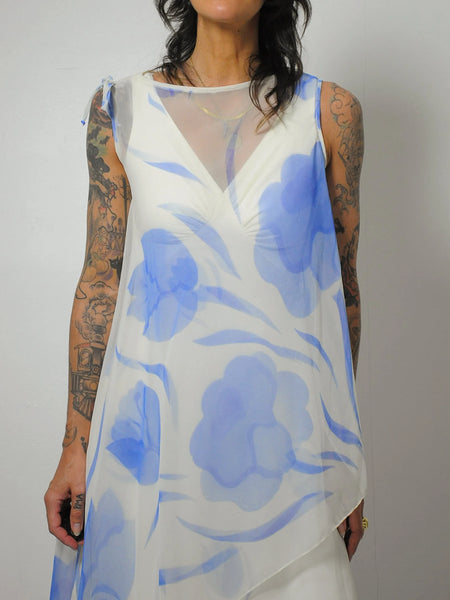 1970's Chiffon Watercolor Dress