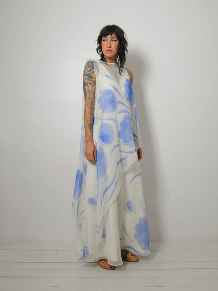 1970's Chiffon Watercolor Dress