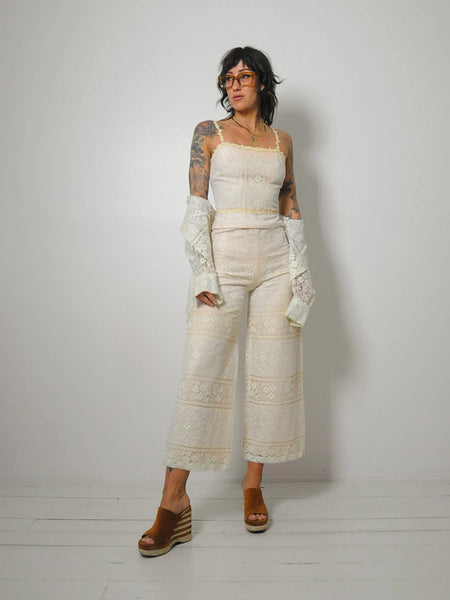 1960's Joseph Magnin Crochet Lace Pants Set