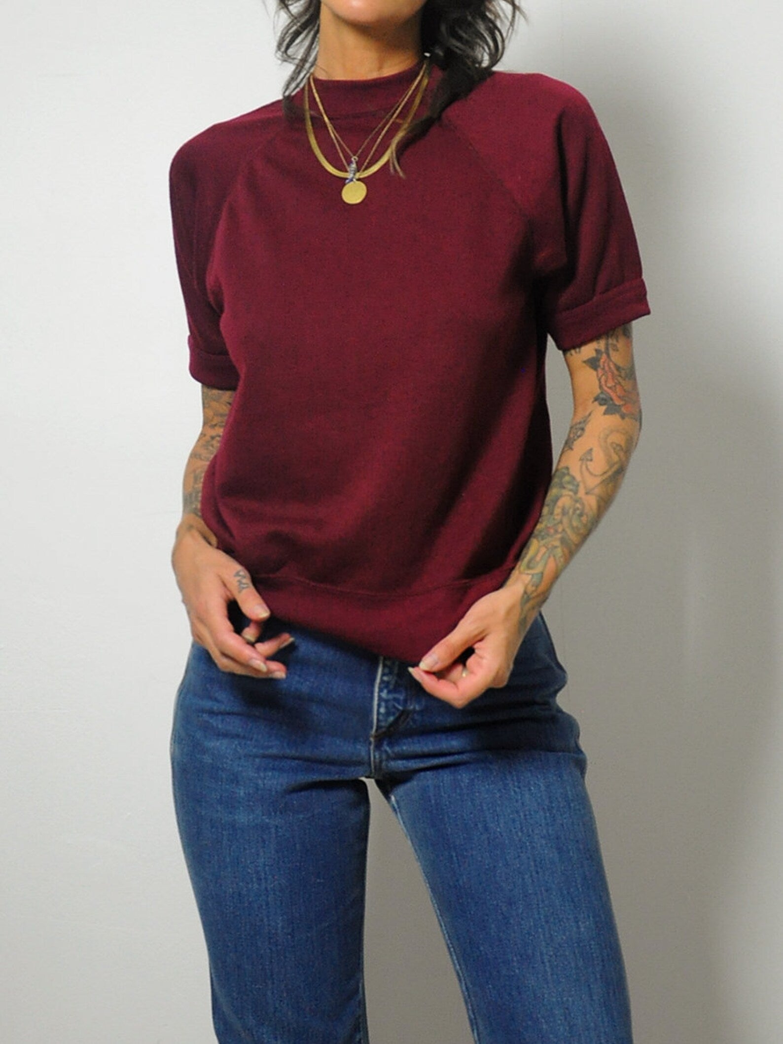 1980's Merlot Short Sleeve Sweatshirt