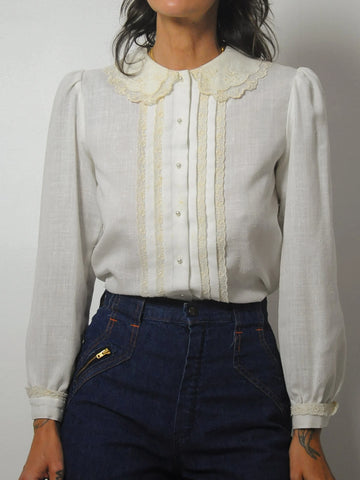 1970's Lanz Woven Lace Blouse