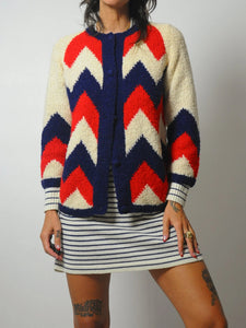 1960's I.Magnin Boucle Chevron Cardigan