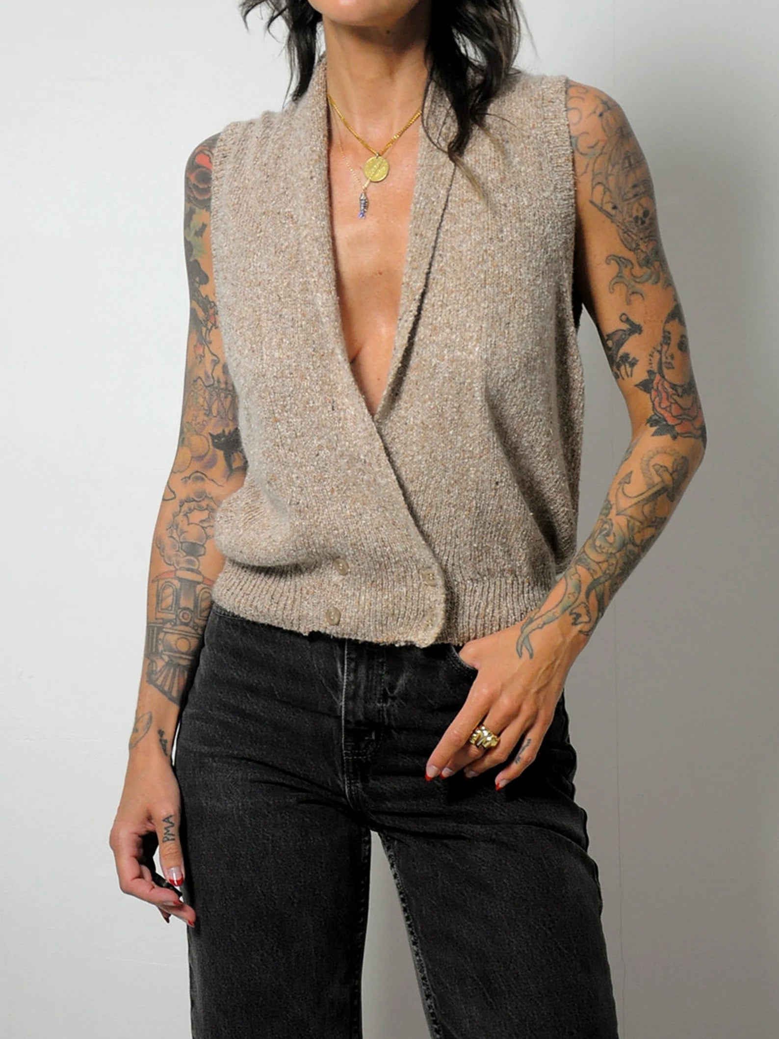 Oatmeal Silk Angora Sweater Vest