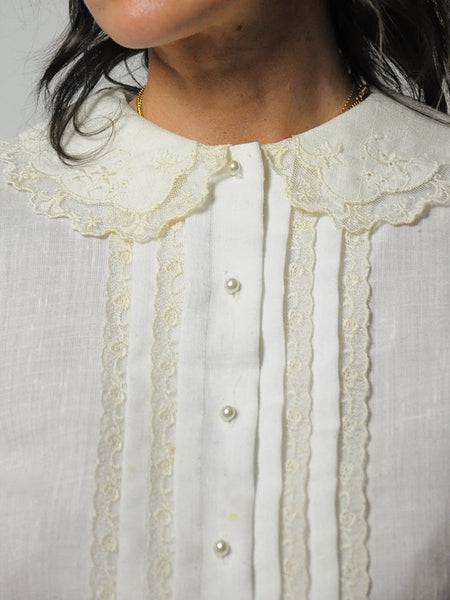 1970's Lanz Woven Lace Blouse