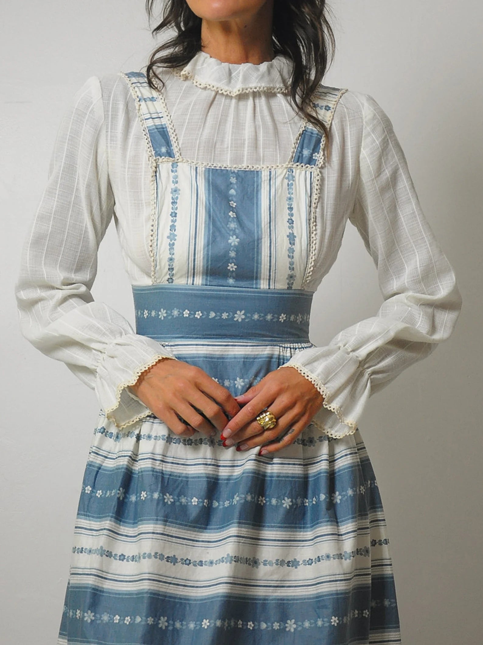 1970's Striped Floral Apron Dress