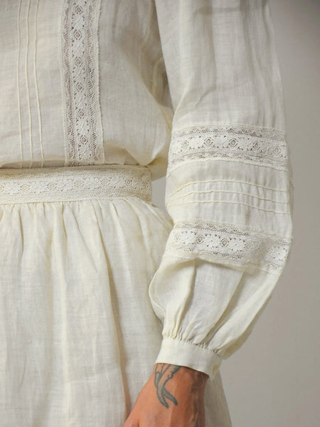 1970's Linen Lace 2 Piece Skirt Set