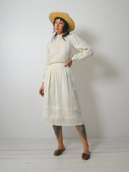 1970's Linen Lace 2 Piece Skirt Set