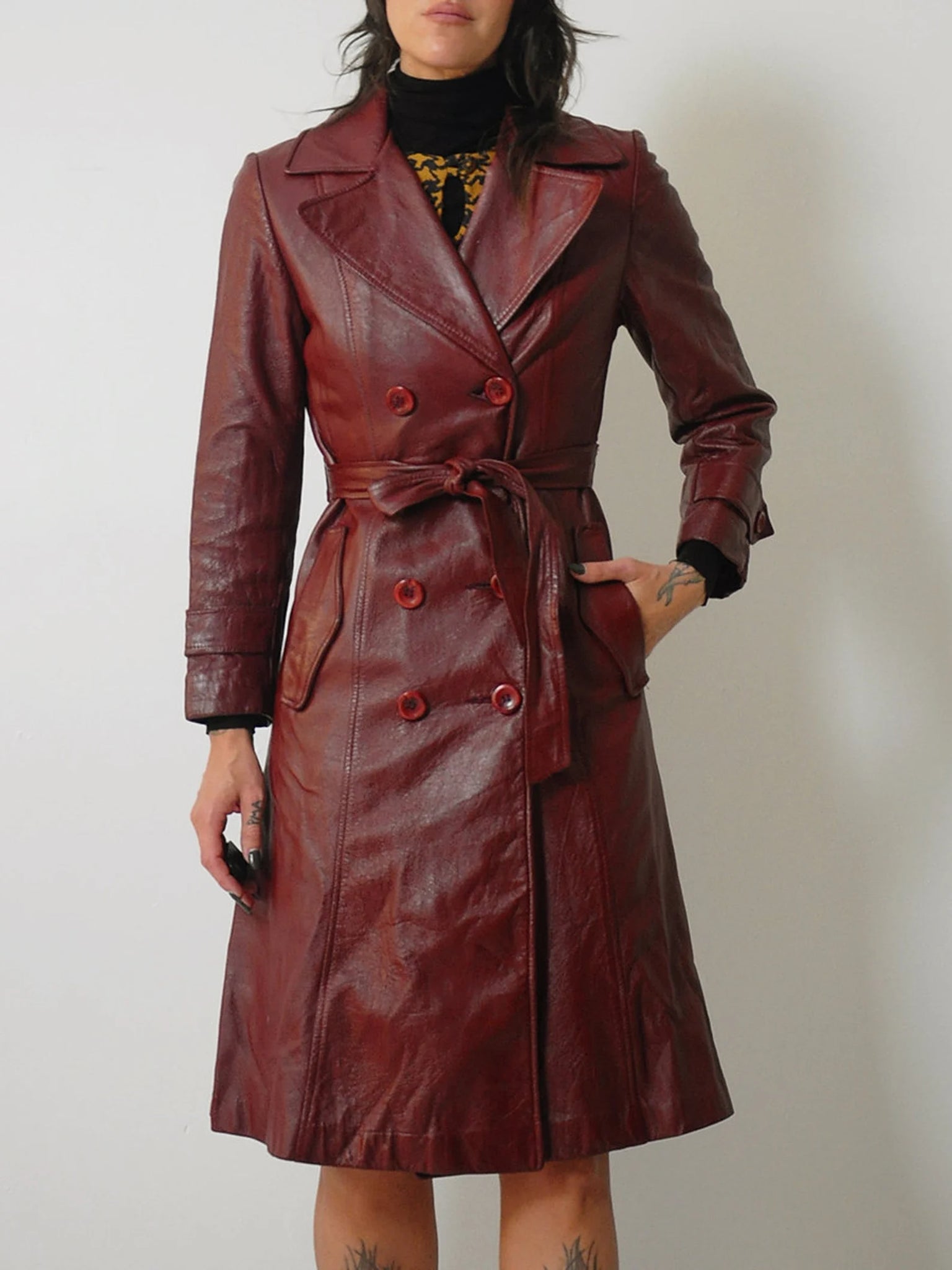 1970's Merlot Leather Trench Coat