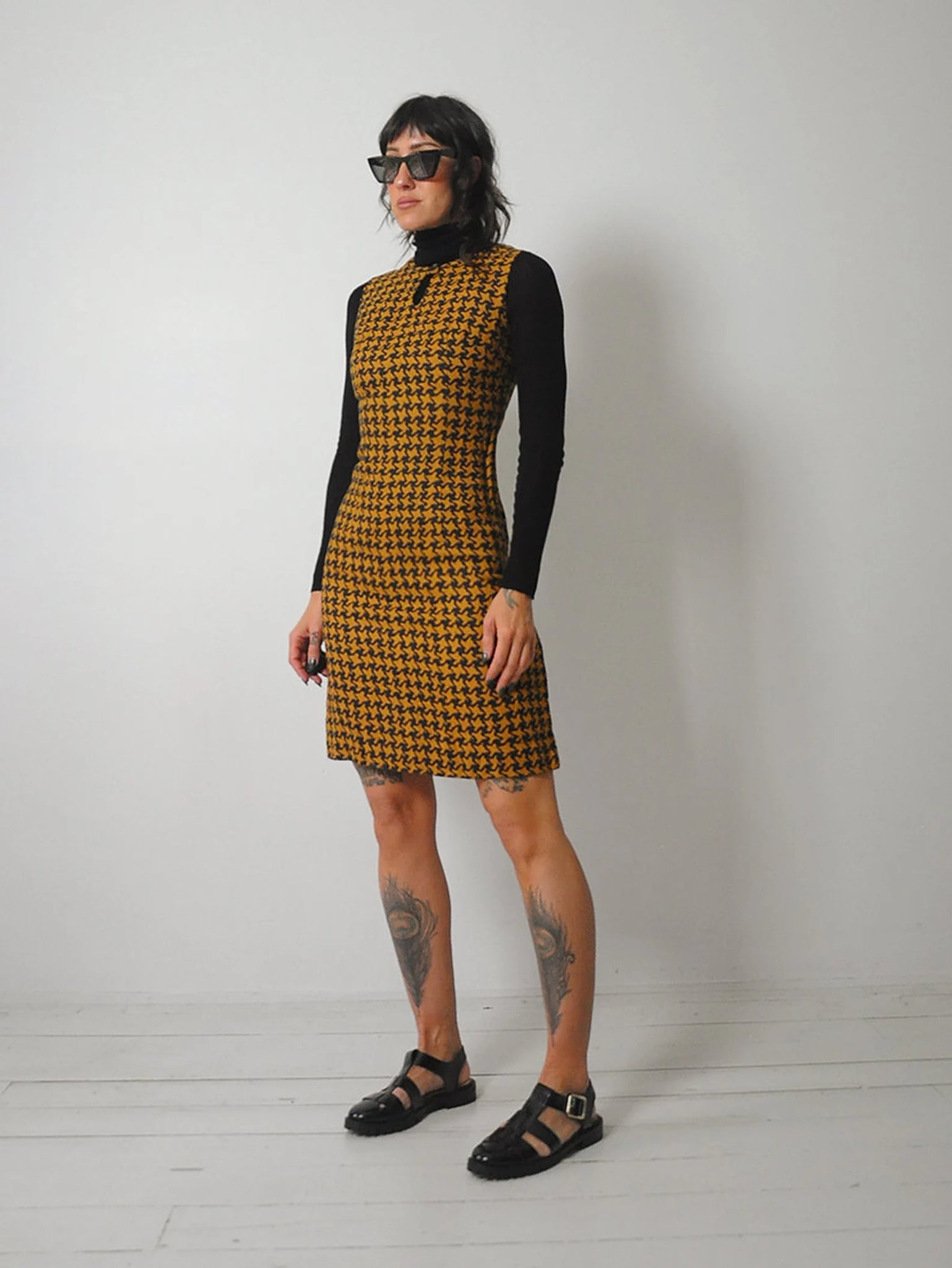 1960's Woven Houndstooth Wiggle Dress