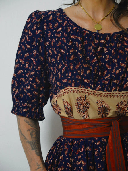 1970's Paisley Puff Sleeve Dress