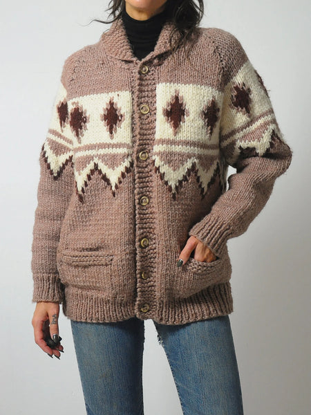 1970's Hand Knit Wool Cowichan Cardigan