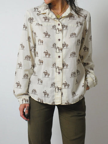 1980's Cowboy & Horse Print Blouse