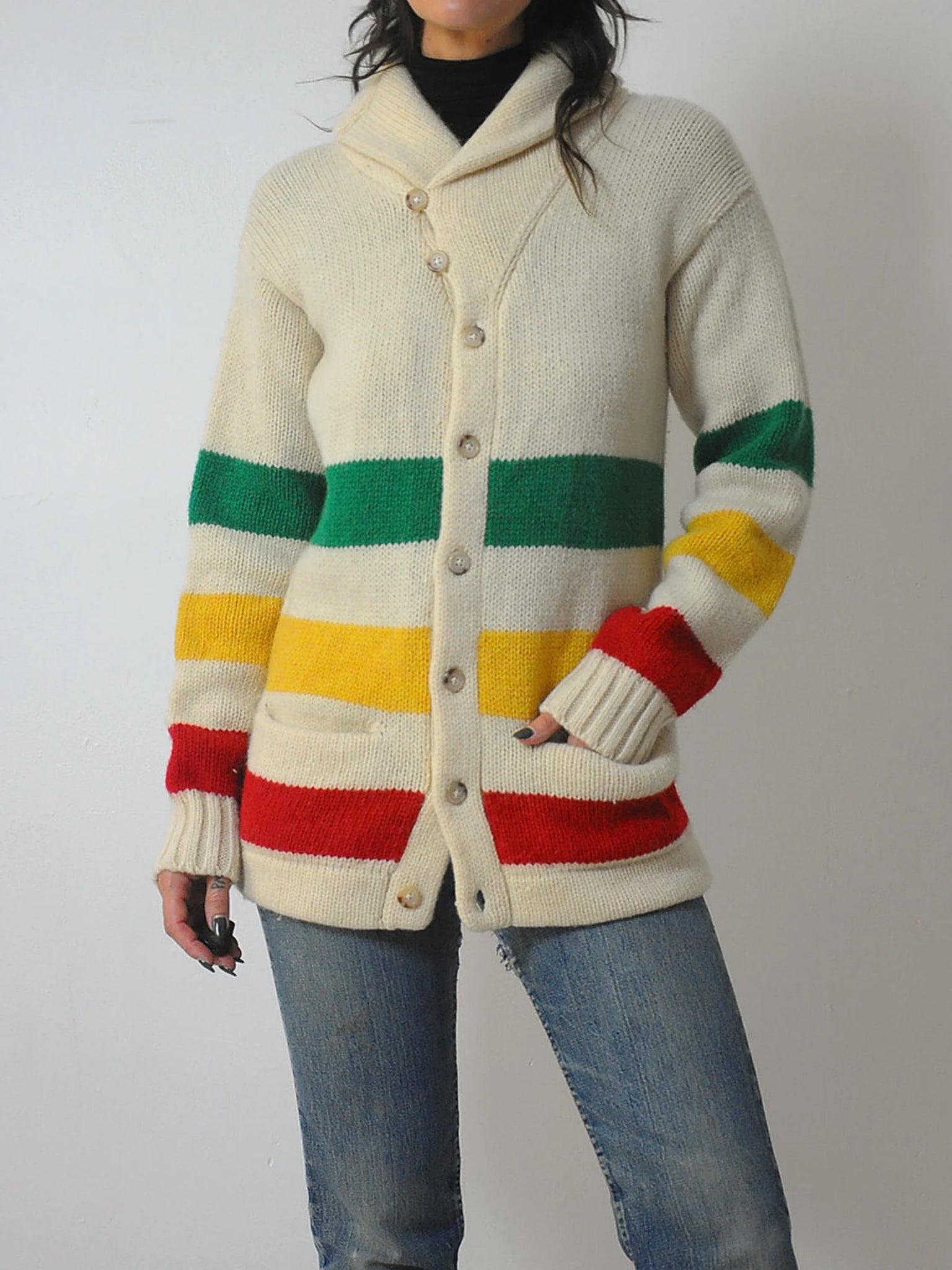 1980's Ralph Lauren Hudson Bay Stripe Cardigan