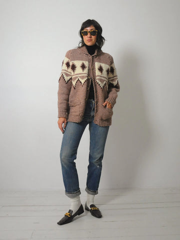 1970's Hand Knit Wool Cowichan Cardigan