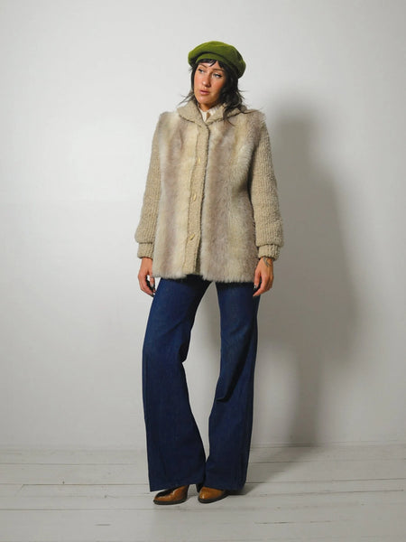 1970's Oatmeal Knit & Faux Fur Coat