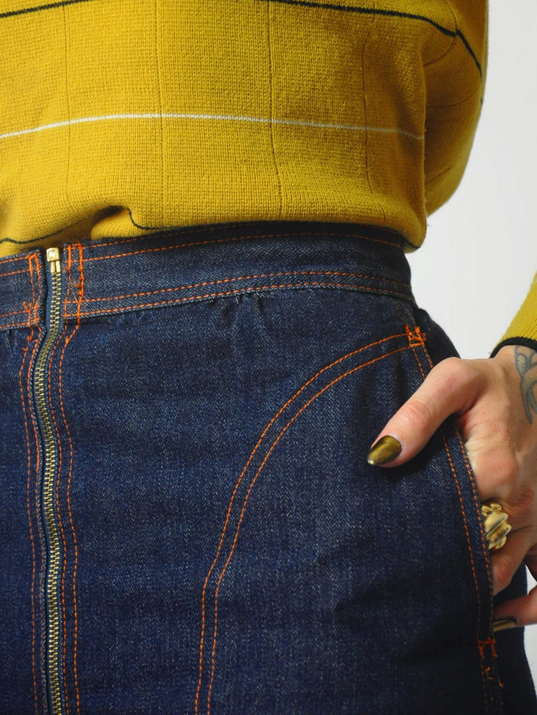 1970 s Reverse Zipper Indigo Denim Skirt NOIROHIO VINTAGE