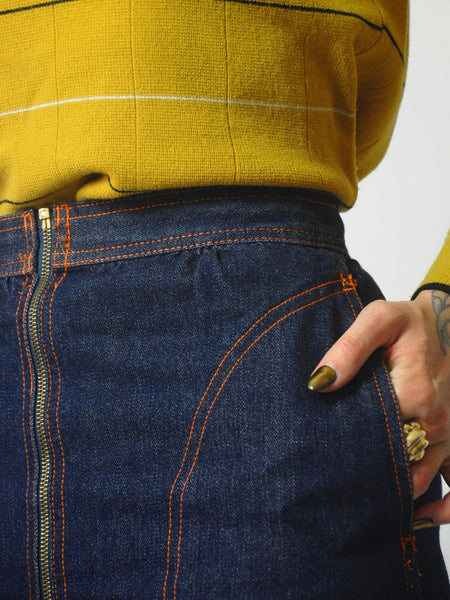 1970's Reverse Zipper Indigo Denim Skirt