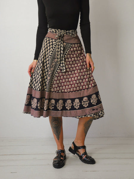 1970's Checkered Batik Wrap Skirt