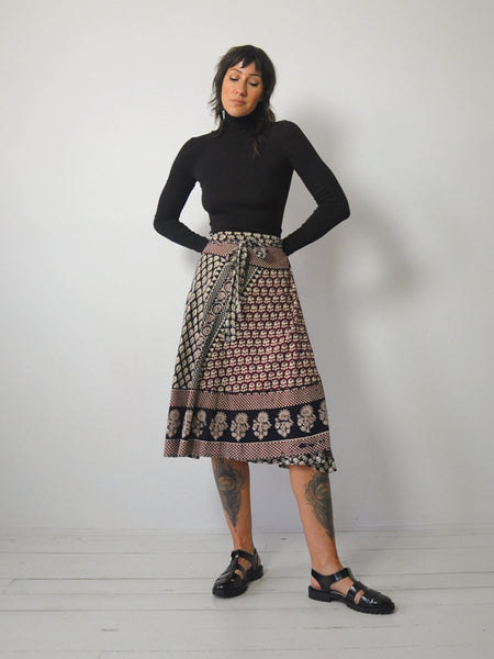 1970's Checkered Batik Wrap Skirt