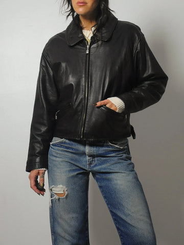 90's Soft Black Leather Bomber
