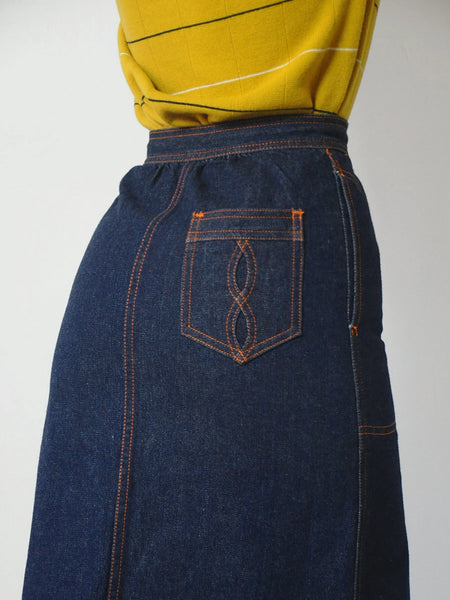 1970's Reverse Zipper Indigo Denim Skirt