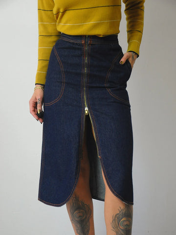 1970's Reverse Zipper Indigo Denim Skirt