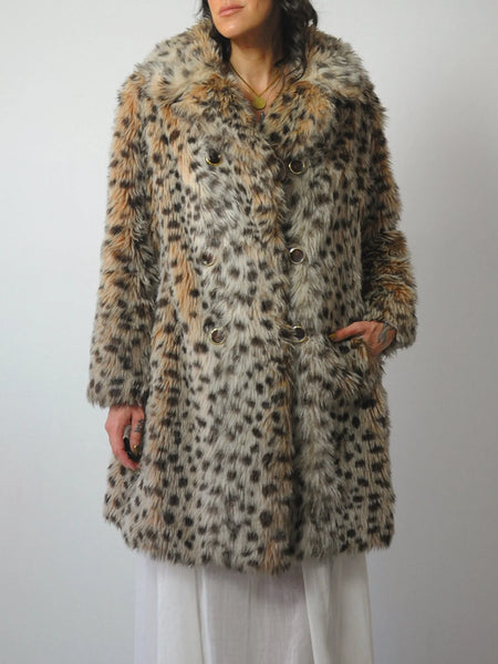 1960's Shaggy Faux Fur Leopard Coat