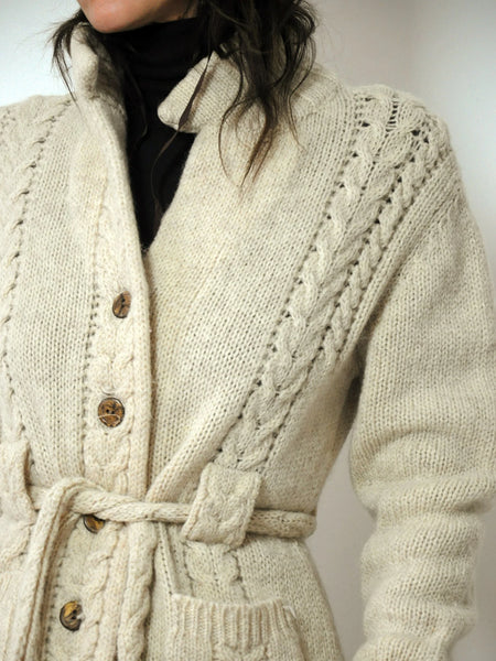 1970's Cableknit Wool Cardigan Sweater
