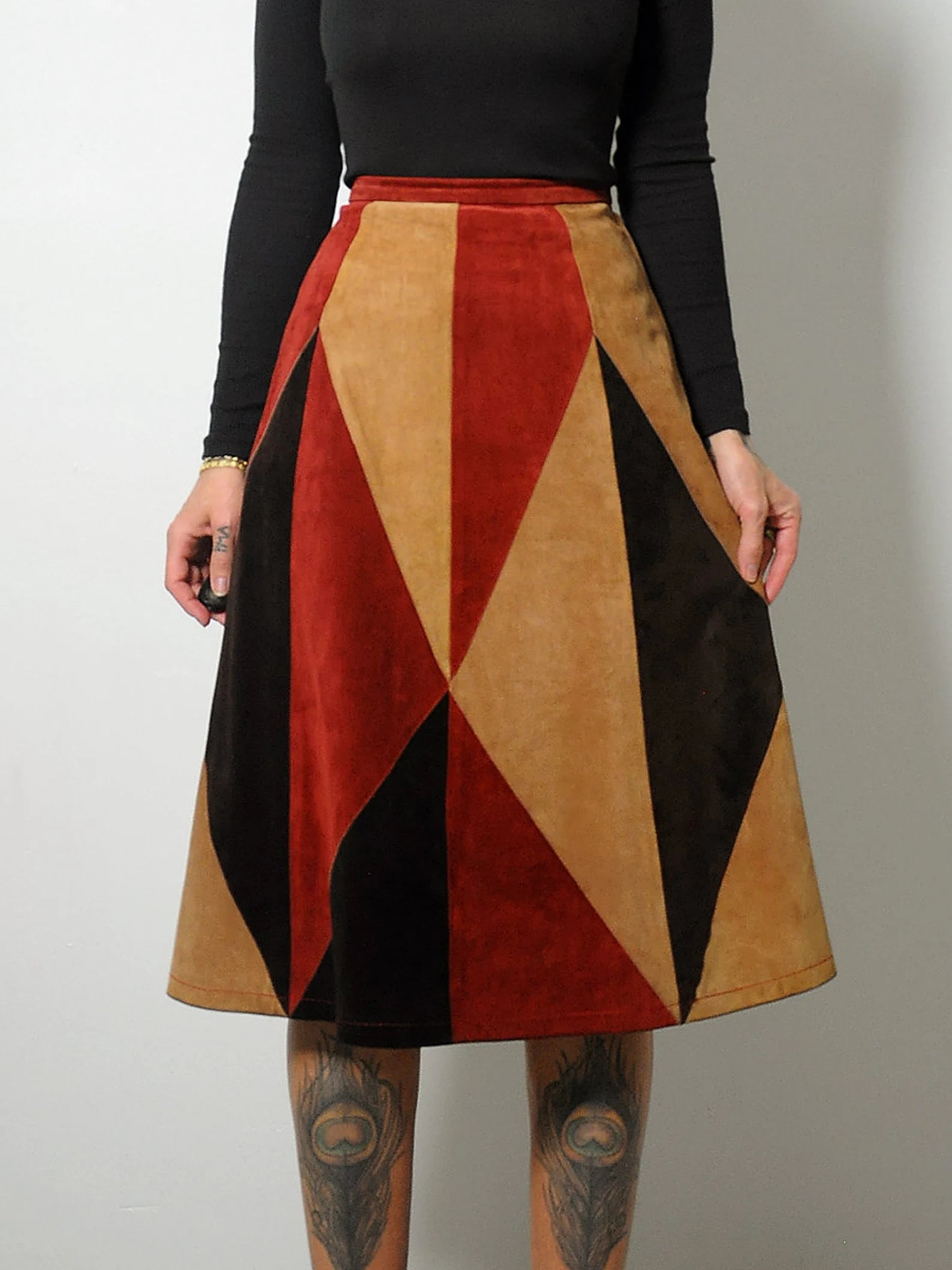 1970's Colorblock Italian Suede Skirt