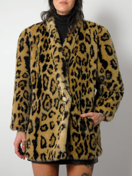 1980's Leopard Faux Fur Coat