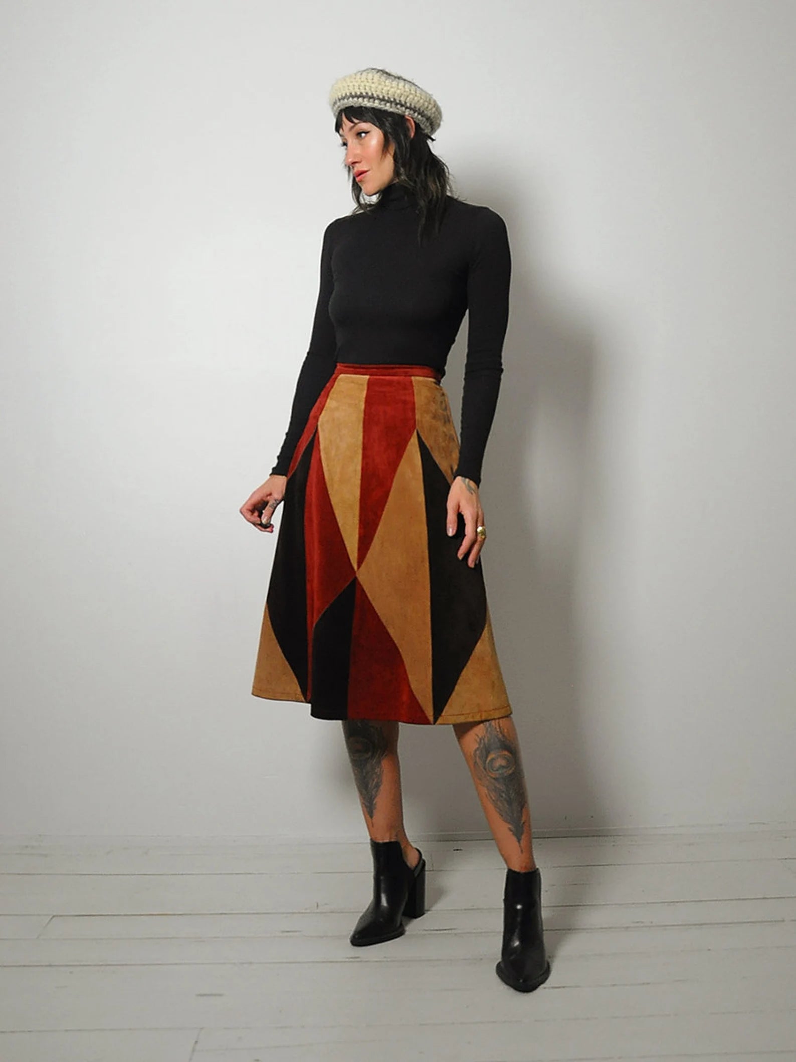 1970's Colorblock Italian Suede Skirt