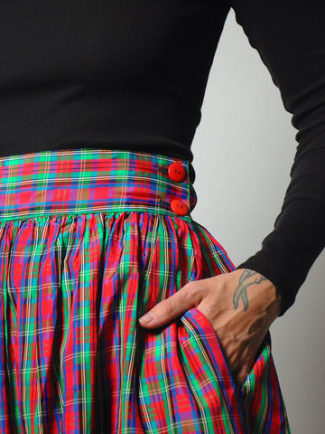 1980's Taffeta Tartan Plaid Skirt