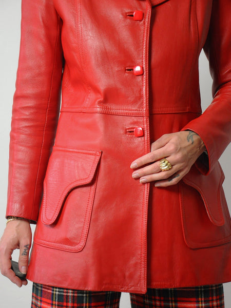 1970's Lipstick Red Leather Jacket