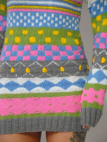 1980's Checkered + Stripe Sweater Dress