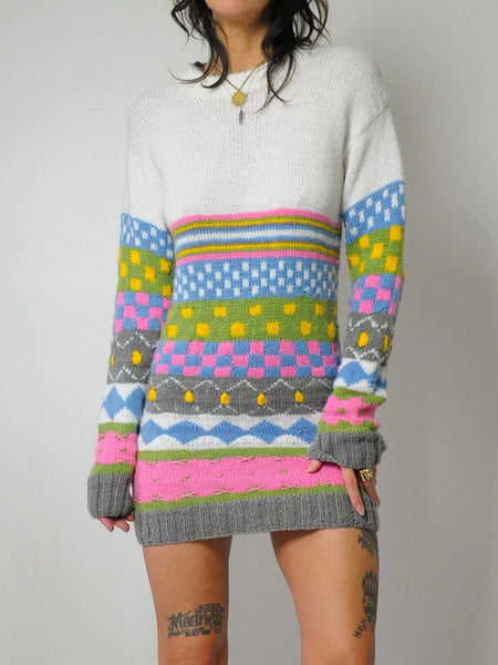 1980's Checkered + Stripe Sweater Dress