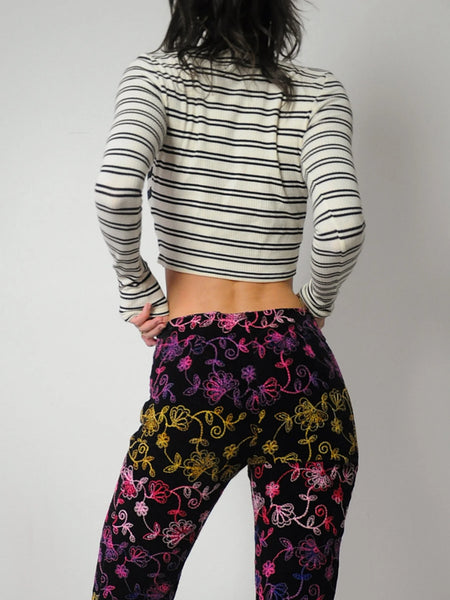 y2k Velvet Embroidered Floral Pants