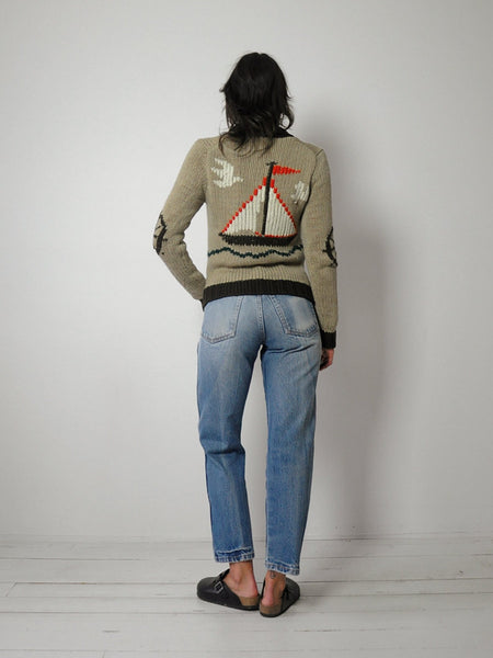 1970's Sailboat Nautical Cardigan
