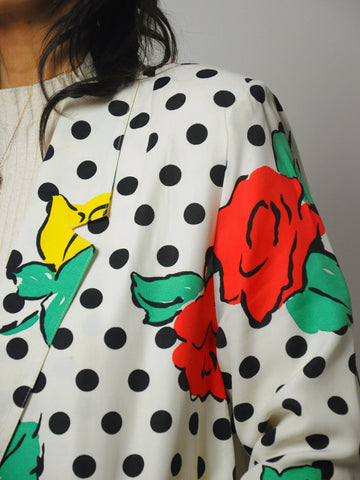 1980's Polka Dot & Rose Blazer